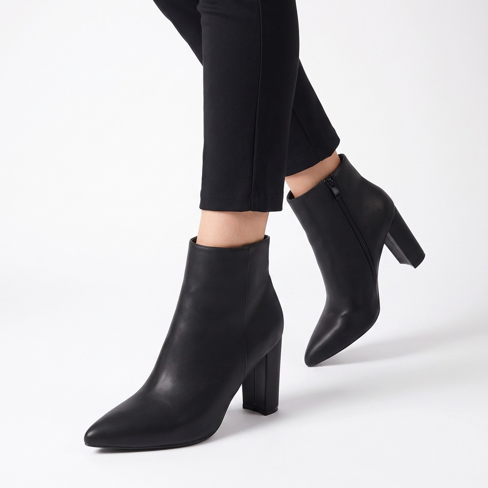 Dream Pairs Ankle Boots Women 8 Pointed Toe Block Heel Black Faux Leather Exc